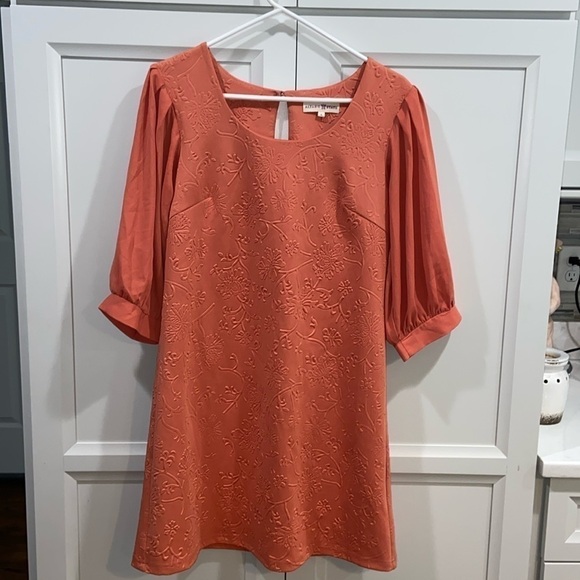 Altar'd State Dresses & Skirts - Altar'd State A line dress Large chiffon sleeves embossed print peach